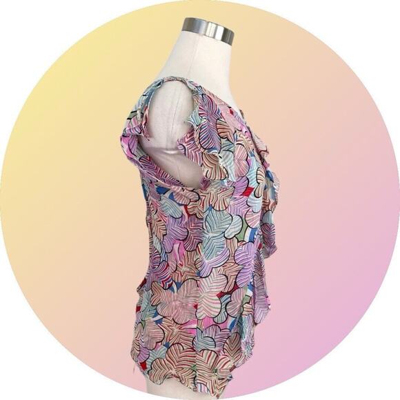 Marc Jacobs Womens Sz Small Silk Chiffon Backless Multicolor Short Sleeve Top - Picture 9 of 10